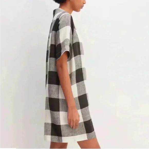 Everlane The Linen Shirt Dress Button Front Checkered Black White Knee Length XL - Picture 4 of 12